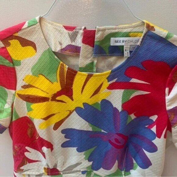 See by Chloé Vibrant Pattern Print Floral Mini Dress 2 - Picture 14 of 16